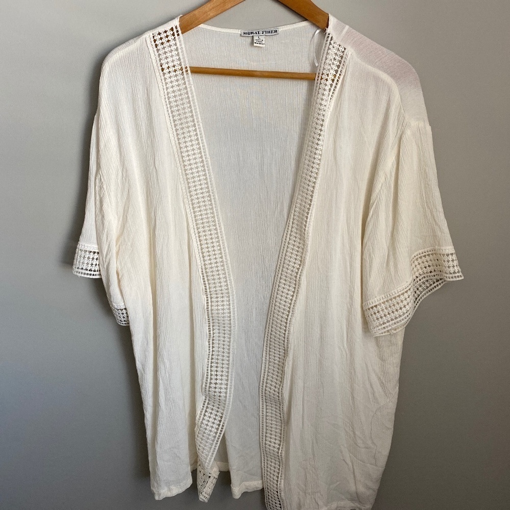 Moral Fiber Women's Cream Open Front Beach Cover up Size Large‎